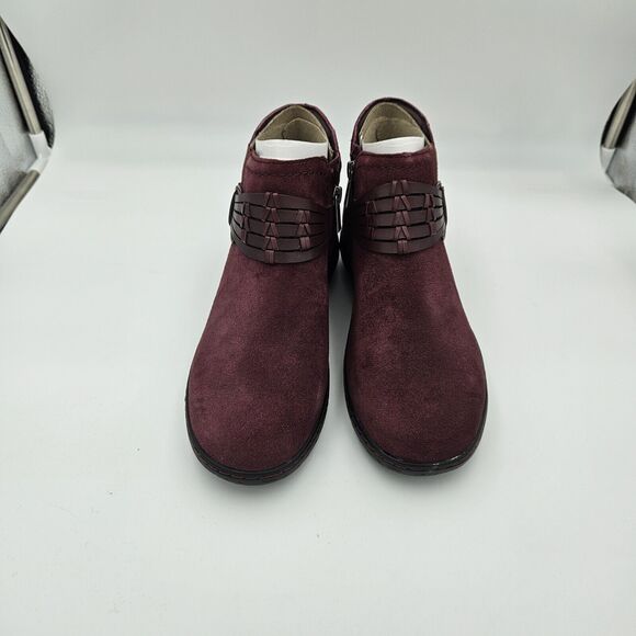 Earth Women's Flat Boot Synal Ankle Suede Dark Wine Casual Zip Booties 7 W - Picture 2 of 7